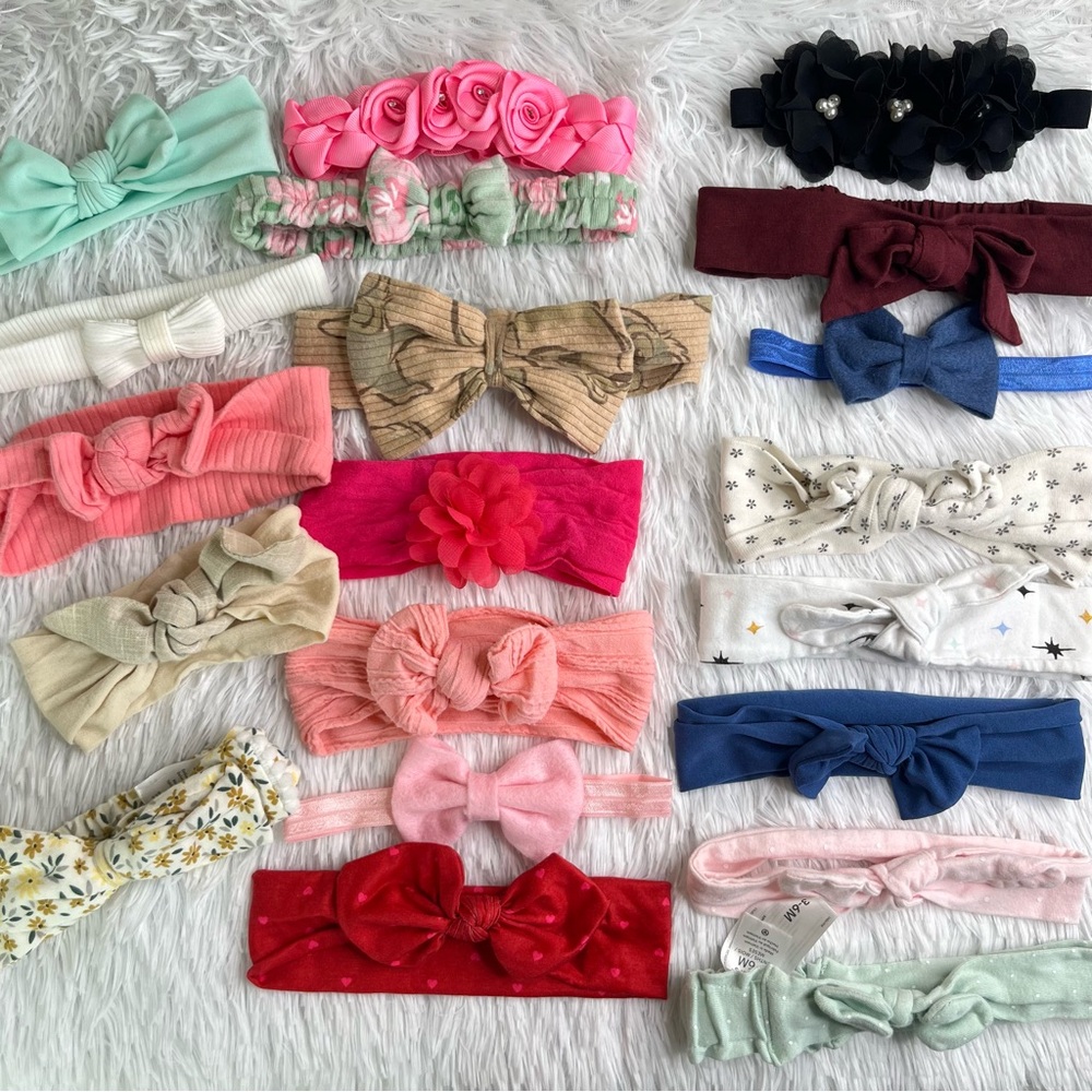 Assorted Girls' Knotted & Floral Headbands - Pink, Mint, Navy, Red, Cream